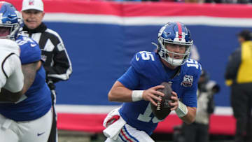 East Rutherford, NJ -- December 15, 2024 -- Tommy DeVito of the Giants in the first half. The Baltimore Ravens came to MetLife Stadium to play the New York Giants.