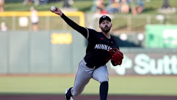 Jun 3, 2025; West Sacramento, California, USA; Minnesota Twins starting pitcher Pablo Lopez (49) throws a pitch against the Athletics during the first inning  at Sutter Health Park. Mandatory Credit: Dennis Lee-Imagn Images
