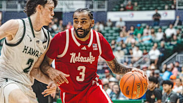 Nebraska guard Brice Williams drives against Hawai'i at the Diamond Head Classic.