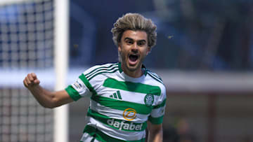 UK: Motherwell v Celtic, Scottish Premiership at Fir Park Stadium, Motherwell, Scotland on 02 February 2025: Pictured: Jota (Celtic) slides in to make the final score 1-3 Motherwell Fir Park Stadium Scotland Copyright: xAlexxToddx