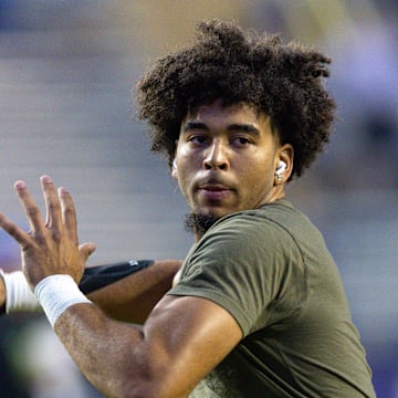 Nov 11, 2023; Baton Rouge, Louisiana, USA;  LSU Tigers quarterback Rickie Collins during pregame against the Florida Gators at Tiger Stadium. Mandatory Credit: Stephen Lew-Imagn Images