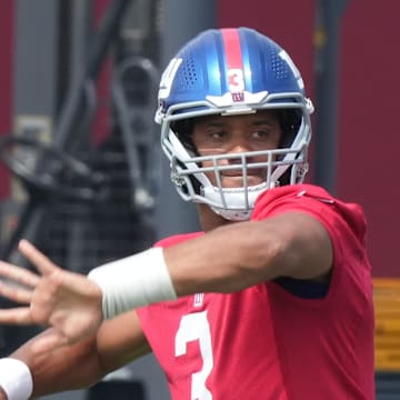 East Rutherford, NJ -- June 5, 2025 -- Quarterback, Russell Wilson as the New York Giants players participate in their 2025 OTAÕs at the Quest Diagnostic Giants Training Center in East Rutherford.