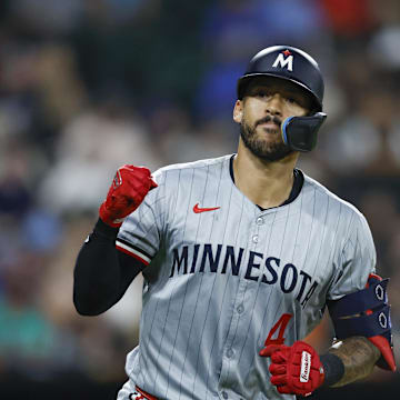 Minnesota Twins shortstop Carlos Correa (4) rounds the bases after hitting a solo home run against the Chicago White Sox during the seventh inning at Guaranteed Rate Field in Chicago on July 8, 2024.