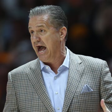 Mar 9, 2024; Knoxville, Tennessee, USA; Kentucky Wildcats head coach John Calipari during the first half against the Tennessee Volunteers at Thompson-Boling Arena at Food City Center. Mandatory Credit: Randy Sartin-USA TODAY Sports