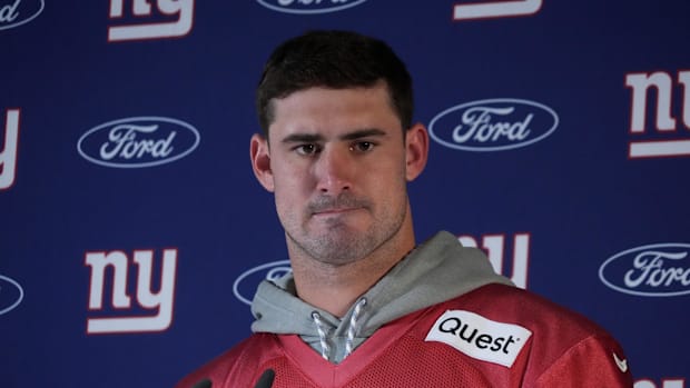  New York Giants quarterback Daniel Jones (8) during press conference