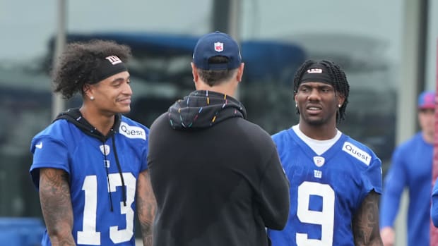 Wide receivers Jalin Hyatt and first round draft pick, Malik Nabers  