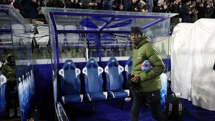 Randal Kolo Muani ahead of PSG's game against Auxerre in December - his cameo was his most recent appearance for the club