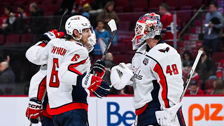 Logan Thompson, Jakob Chychrun, Washington Capitals Mandatory Credit: David Kirouac-Imagn Images