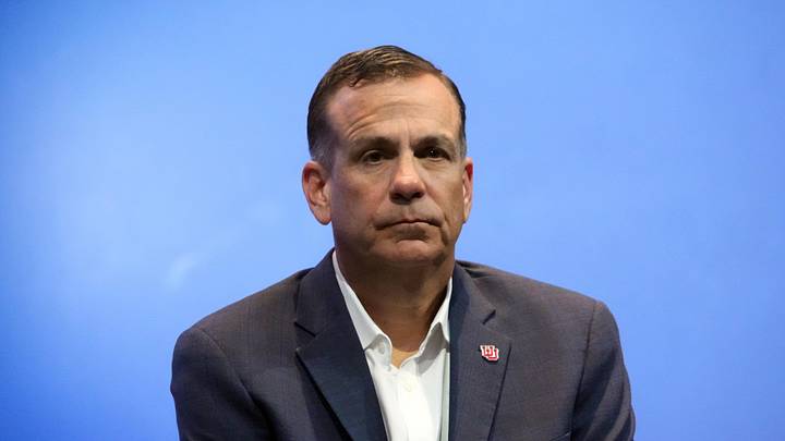Jul 21, 2023; Las Vegas, NV, USA; Utah Utes athletic director Mark Harlan during Pac-12 Media Day at Resorts World Las Vegas. Mandatory Credit: Kirby Lee-Imagn Images