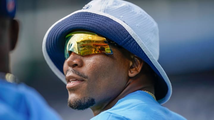 Tennessee Titans wide receiver Bryce Oliver warms up before the game against the Los Angeles Rams. Tennessee Titans wide receiver Bryce Oliver warms up before the game against the Los Angeles Rams.