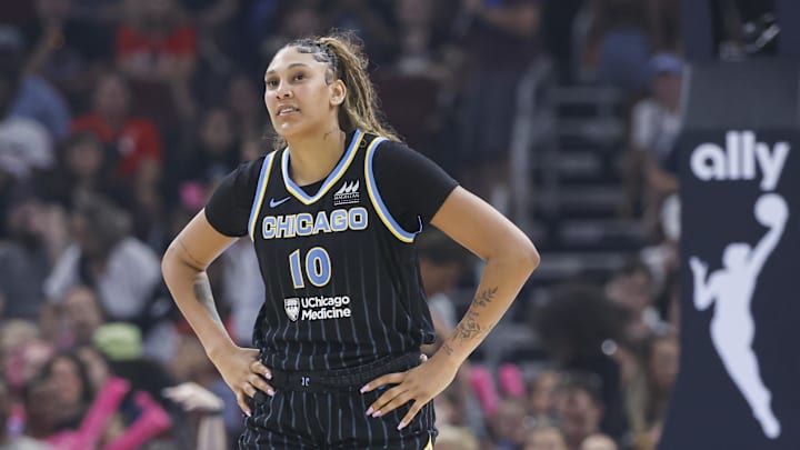 Chicago Sky center Kamilla Cardoso looks on during the second half of a basketball game against the Indiana Fever. Mandatory Credit: Kamil Krzaczynski-Imagn Images Chicago Sky center Kamilla Cardoso looks on during the second half of a basketball game against the Indiana Fever. Mandatory Credit: Kamil Krzaczynski-Imagn Images