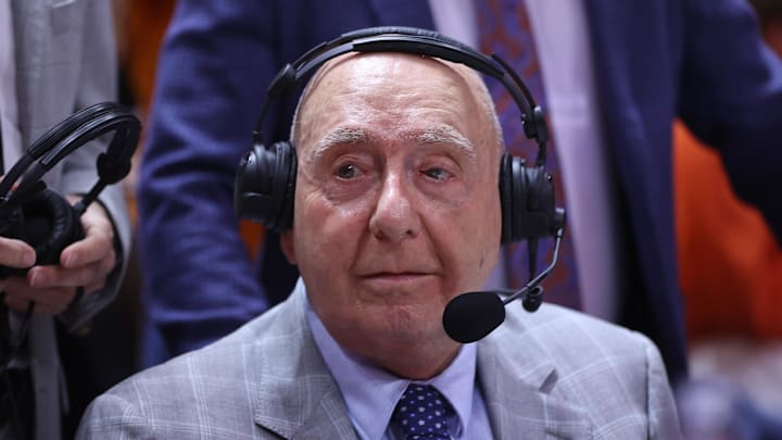 Mar 1, 2025; Knoxville, Tennessee, USA; ESPN analyst Dick Vitale before the game between the Tennessee Volunteers and the Alabama Crimson Tide at Thompson-Boling Arena at Food City Center. Mandatory Credit: Randy Sartin-Imagn Images