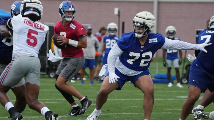 East Rutherford, NJ -- July 24, 2024 -- Right tackle, Jermaine Eluemunor during the first day of training camp for the 2024 New York Giants.