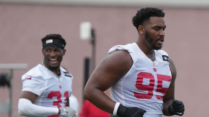 East Rutherford, NJ -- July 24, 2024 -- Defensive lineman Jordan Riley during the first day of training camp for the 2024 New York Giants.