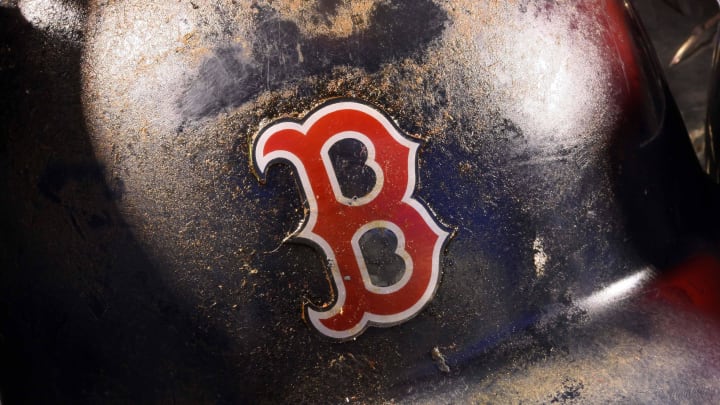 May 30, 2009; Toronto, ON, Canada; The helmet of Boston Red Sox first baseman Kevin Youkilis (20) before their game against the Toronto Blue Jays at the Rogers Centre in Toronto, ON. Mandatory Credit: Tom Szczerbowski-USA TODAY Sports