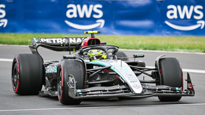Jun 8, 2024; Montreal, Quebec, CAN; Mercedes driver Lewis Hamilton (GBR) races during the qualifying session of the Canadian Grand Prix at Circuit Gilles Villeneuve.