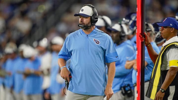 Titans coach Brian Callahan took accountability for failing to challenge Elic Ayomanor's sideline catch. Titans coach Brian Callahan took accountability for failing to challenge Elic Ayomanor's sideline catch.