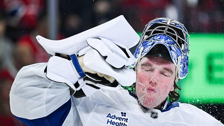 Apr 26, 2026; Montreal, Quebec, CAN; Tampa Bay Lightning goalie Andrei Vasilevskiy (88) sprays water on his face against the Montreal Canadiens during the third period in game four of the first round of the 2026 Stanley Cup Playoffs at Bell Centre. Mandatory Credit: David Kirouac-Imagn Images Apr 26, 2026; Montreal, Quebec, CAN; Tampa Bay Lightning goalie Andrei Vasilevskiy (88) sprays water on his face against the Montreal Canadiens during the third period in game four of the first round of the 2026 Stanley Cup Playoffs at Bell Centre. Mandatory Credit: David Kirouac-Imagn Images