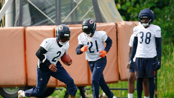 Jul 31, 2026; Lake Forest, IL, USA; Chicago Bears defensive back Coby Bryant (2) runs with the ball during Training Camp at Halas Hall. Mandatory Credit: Kamil Krzaczynski-Imagn Images