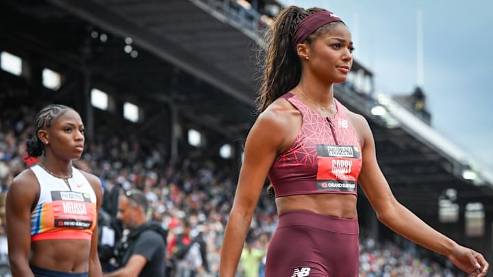 Gabby Thomas of the United States prepares to compete in the Women's 200 Meters during the Grand Slam Track series. Gabby Thomas of the United States prepares to compete in the Women's 200 Meters during the Grand Slam Track series.