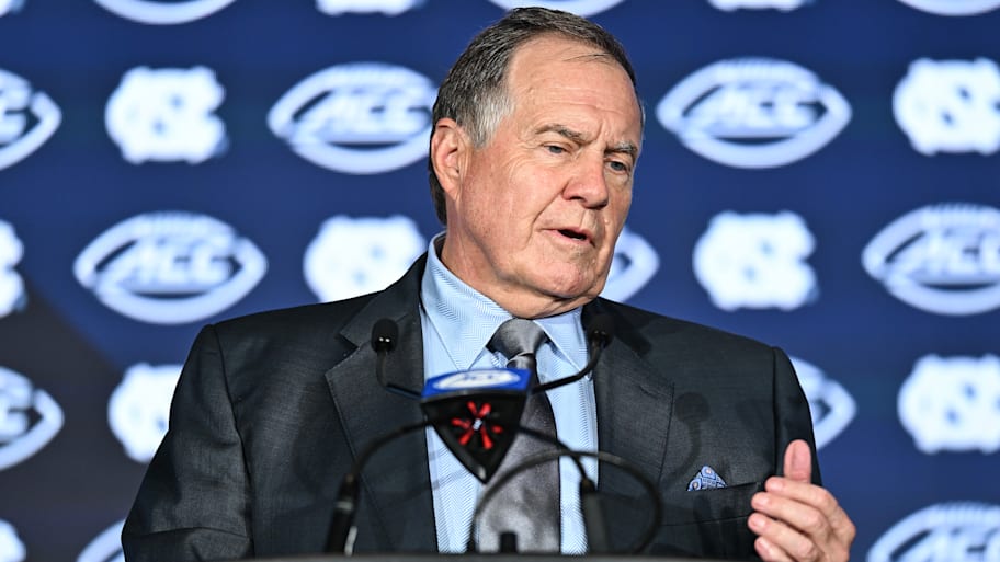 North Carolina football coach Bill Belichick speaks to the media during ACC media days.