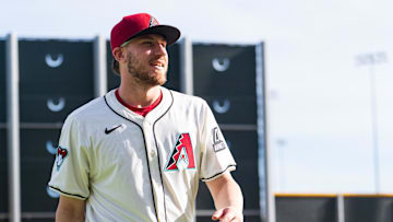 Feb 19, 2025; Scottsdale, AZ, USA; Arizona Diamondbacks outfielder A.J. Vukovich (85) poses for a portrait for MLB Media Day at Salt River Fields.  Mandatory Credit: Allan Henry-Imagn Images