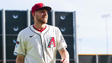 Feb 19, 2025; Scottsdale, AZ, USA; Arizona Diamondbacks outfielder A.J. Vukovich (85) poses for a portrait for MLB Media Day at Salt River Fields.  Mandatory Credit: Allan Henry-Imagn Images