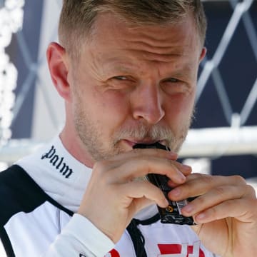 May 4, 2024; Miami Gardens, Florida, USA; Hass drive Kevin Magnussen (20) on the grid before the F1 Sprint Race at Miami International Autodrome. Mandatory Credit: John David Mercer-USA TODAY Sports