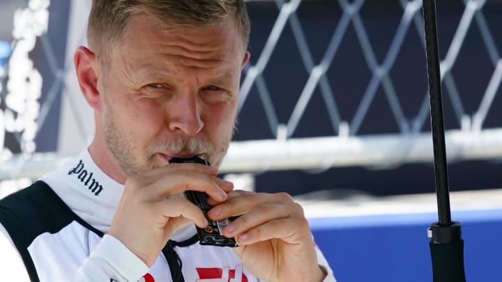 May 4, 2024; Miami Gardens, Florida, USA; Hass drive Kevin Magnussen (20) on the grid before the F1 Sprint Race at Miami International Autodrome. Mandatory Credit: John David Mercer-USA TODAY Sports