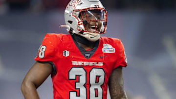 UNLV Rebels linebacker Marsel McDuffie (38) against the Kansas Jayhawks in the Guaranteed Rate Bowl at Chase Field. Mandatory Credit: Mark J. Rebilas-USA TODAY Sports
