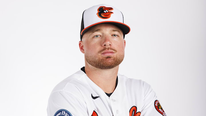 Feb 18, 2026; Sarasota, FL, USA; Baltimore Orioles infielder Payton Eeles (58) poses for media day. Mandatory Credit: Morgan Tencza-Imagn Images