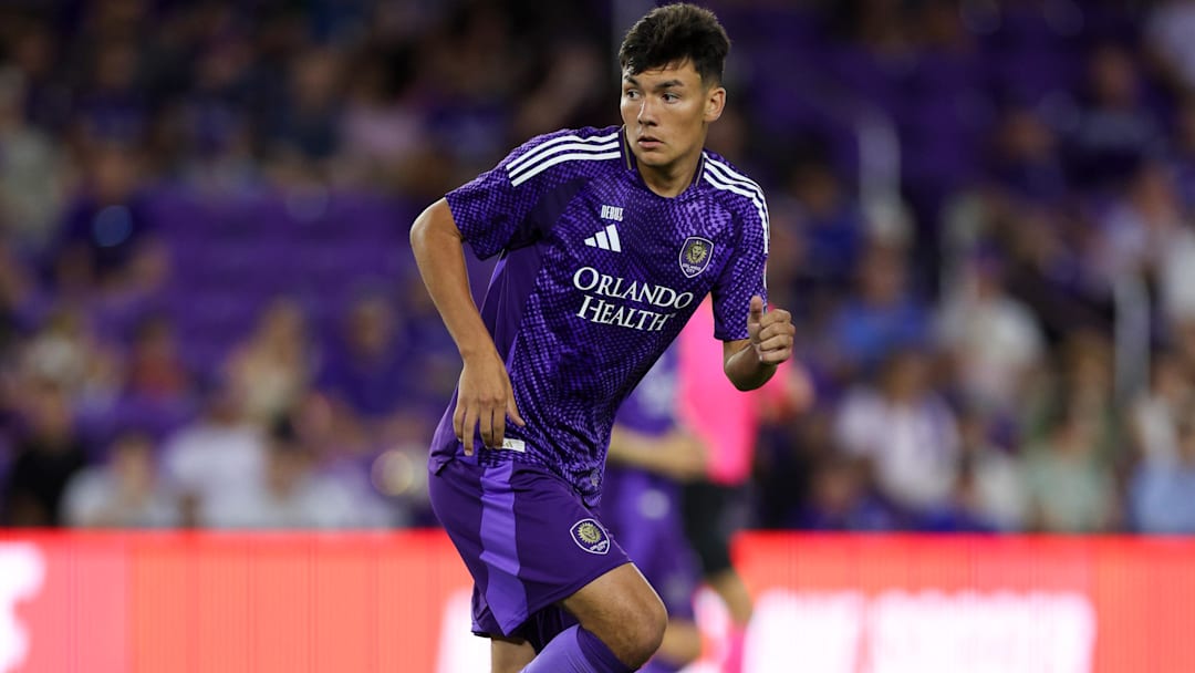 May 14, 2025; Orlando, Florida, USA; Orlando City forward Justin Ellis (59) looks on after making his MLS debut against Charlotte FC in the second half at Inter&Co Stadium. Mandatory Credit: Nathan Ray Seebeck-Imagn Images