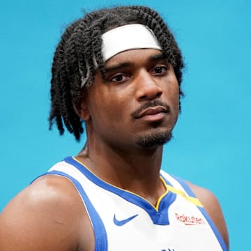 Sep 30, 2024; San Francisco, CA, USA; Golden State Warriors guard Blake Hinson (26) poses for a photo during Media Day at the Chase Center. Mandatory Credit: Cary Edmondson-Imagn Images