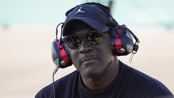 23XI team owner Michael Jordan watches during the Straight Talk Wireless 400 at Homestead-Miami Speedway. 23XI team owner Michael Jordan watches during the Straight Talk Wireless 400 at Homestead-Miami Speedway.