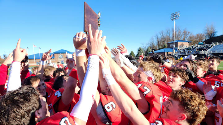 Peters Township players celebrate winning the 2023 WPIAL Class 5A title.