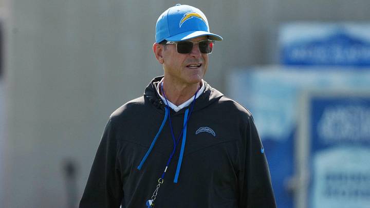 Chargers head coach Jim Harbaugh during training camp