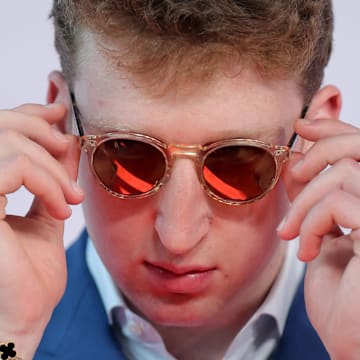 Jun 25, 2025; Brooklyn, NY, USA; Danny Wolf arrives before the first round of the 2025 NBA Draft at Barclays Center. Mandatory Credit: Brad Penner-Imagn Images