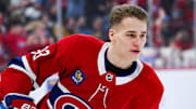 Apr 14, 2025; Montreal, Quebec, CAN; Montreal Canadiens right wing Ivan Demidov (93) skates on the ice during warm-up before his first career NHL game against the Chicago Blackhawks at Bell Centre. Mandatory Credit: David Kirouac-Imagn Images