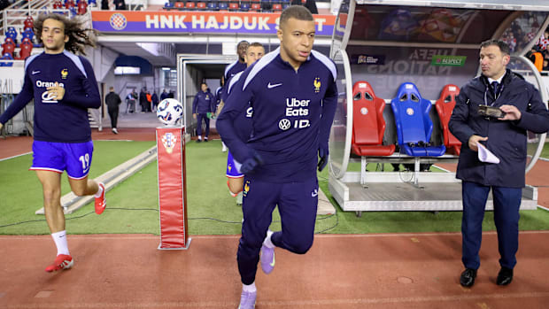 Kylian Mbappe in action for France