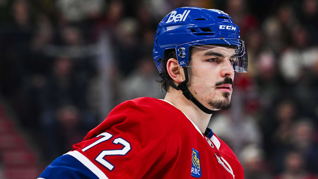 Jan 12, 2026; Montreal, Quebec, CAN; Montreal Canadiens defenseman Arber Xhekaj (72) looks on against the Vancouver Canucks during the first period at Bell Centre. Mandatory Credit: David Kirouac-Imagn Images Jan 12, 2026; Montreal, Quebec, CAN; Montreal Canadiens defenseman Arber Xhekaj (72) looks on against the Vancouver Canucks during the first period at Bell Centre. Mandatory Credit: David Kirouac-Imagn Images