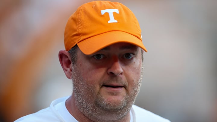 Sep 14, 2024; Knoxville, Tennessee, USA; Tennessee Volunteers head coach Josh Heupel prior to the game against the Kent State Golden Flashes at Neyland Stadium. Mandatory Credit: Randy Sartin-Imagn Images