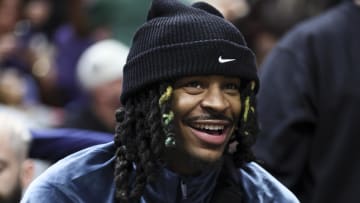 Jan 24, 2024; Miami, Florida, USA; Memphis Grizzlies guard Ja Morant (12) looks on from the beach against the Miami Heat during the third quarter at Kaseya Center. Mandatory Credit: Sam Navarro-USA TODAY Sports