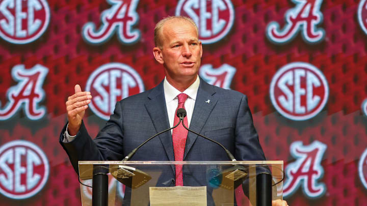 Jul 16, 2025; Atlanta, GA, USA; University of Alabama head coach Kalen Deboer talks to the media during the SEC Media Days at Omni Atlanta Hotel. Mandatory Credit: Jordan Godfree-Imagn Images Jul 16, 2025; Atlanta, GA, USA; University of Alabama head coach Kalen Deboer talks to the media during the SEC Media Days at Omni Atlanta Hotel. Mandatory Credit: Jordan Godfree-Imagn Images