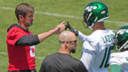 Aaron Rodgers and Allen Lazard during the Jets OTA.