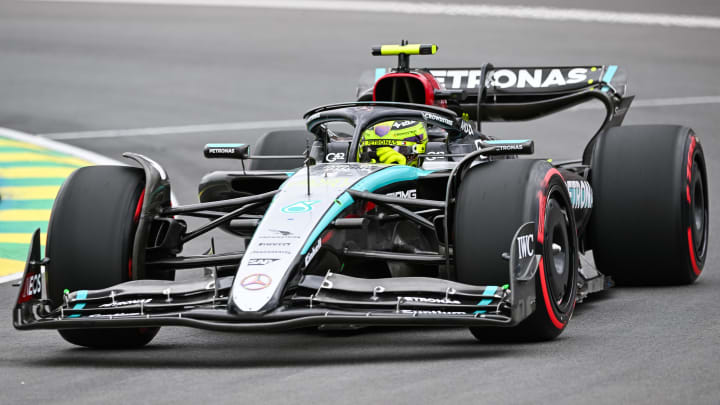Jun 8, 2024; Montreal, Quebec, CAN; Mercedes driver Lewis Hamilton (GBR) races during the qualifying session of the Canadian Grand Prix at Circuit Gilles Villeneuve. Mandatory Credit: David Kirouac-USA TODAY Sports