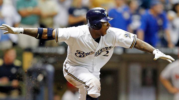 Nyjer Morgan reacts to his walk-off game winning hit in the 10th. The Milwaukee Brewers defeated the Arizona Diamondbacks 3-2 at Miller Park Friday October 7, 2011 and advanced to the NLCS.

Brewers08 Spt Lynn 33