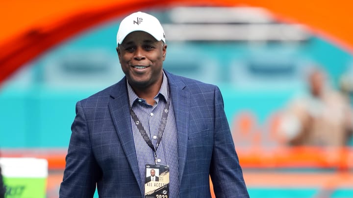 Dec 17, 2023; Miami Gardens, Florida, USA; Miami Dolphins general manager Chris Grier walks on the field prior to the game between the Miami Dolphins and the New York Jets at Hard Rock Stadium. Mandatory Credit: Jasen Vinlove-USA TODAY Sports