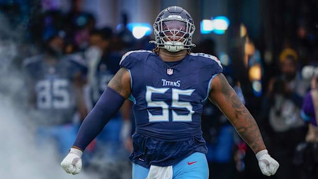 Former Alabama Crimson Tide offensive tackle JC Latham of the Tennessee Titans