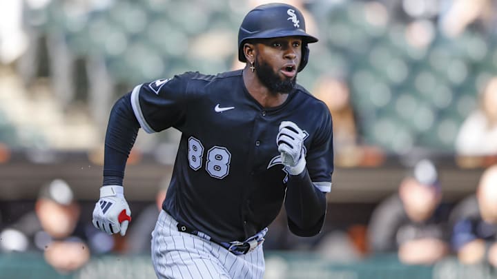 Apr 18, 2023; Chicago, Illinois, USA; Chicago White Sox center fielder Luis Robert Jr. (88) runs to second base after hitting a two-run double against the Philadelphia Phillies during the third inning of game one of the doubleheader at Guaranteed Rate Field. Apr 18, 2023; Chicago, Illinois, USA; Chicago White Sox center fielder Luis Robert Jr. (88) runs to second base after hitting a two-run double against the Philadelphia Phillies during the third inning of game one of the doubleheader at Guaranteed Rate Field.