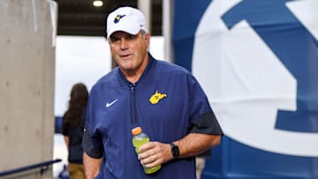 WVU offensive line coach Jack Bicknell Jr. during the BYU game this season.